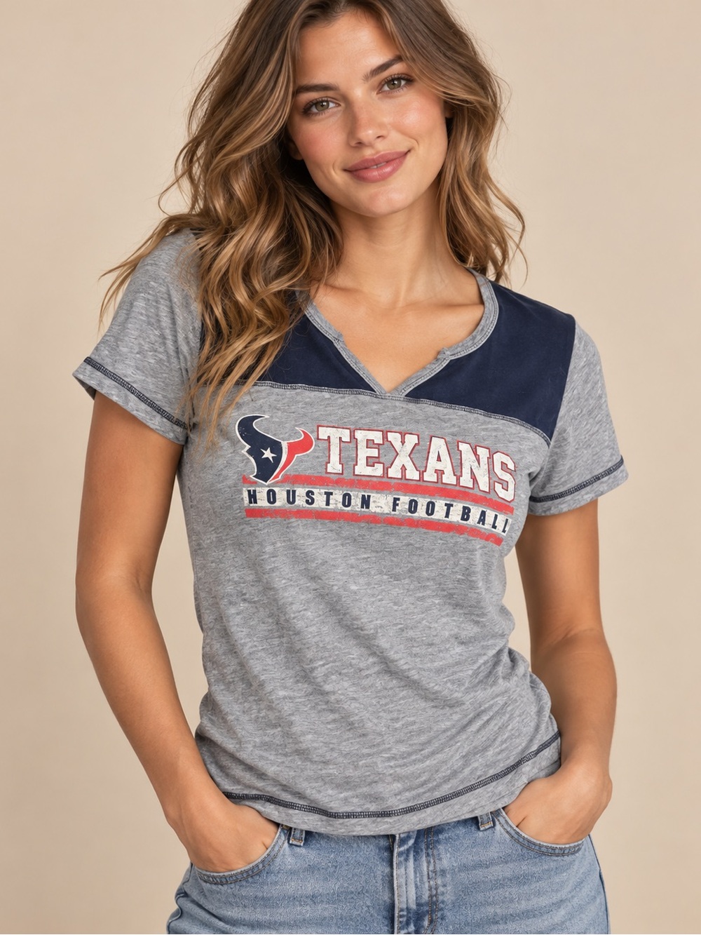 Houston Texans NFL Women’s Gray Navy Football Tee Size Small